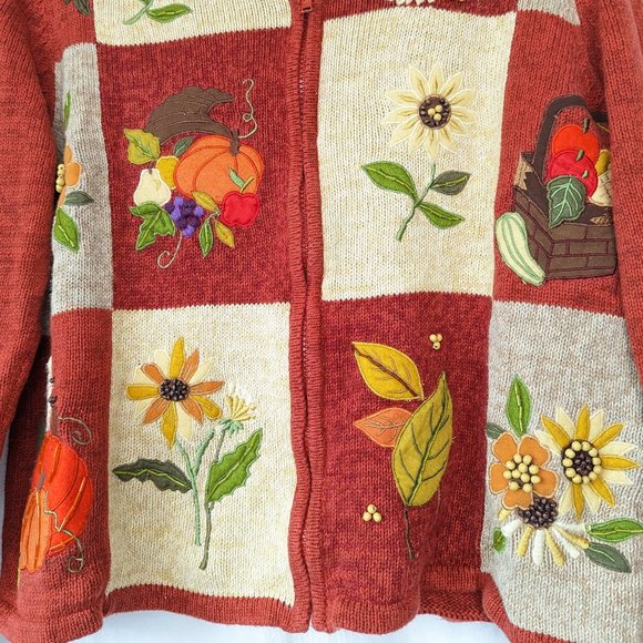Vintage Autumn Embroidered Fall Harvest Orange Sweater Size Medium - Picture 6 of 14